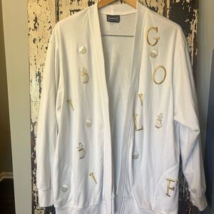 BonWorth White Cardigan with Golf Embroidery